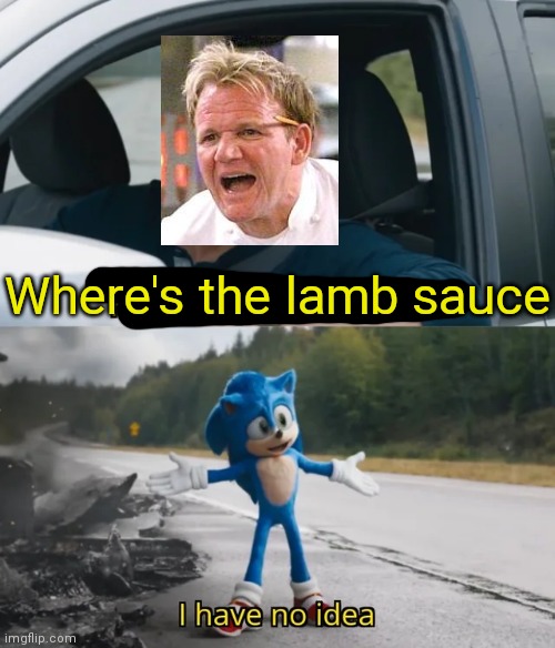 Sonic I have no idea | Where's the lamb sauce | image tagged in sonic i have no idea | made w/ Imgflip meme maker