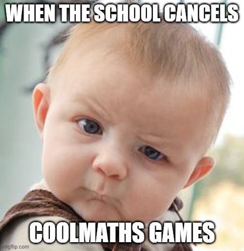 Skeptical Baby | WHEN THE SCHOOL CANCELS; COOLMATHS GAMES | image tagged in memes,skeptical baby | made w/ Imgflip meme maker