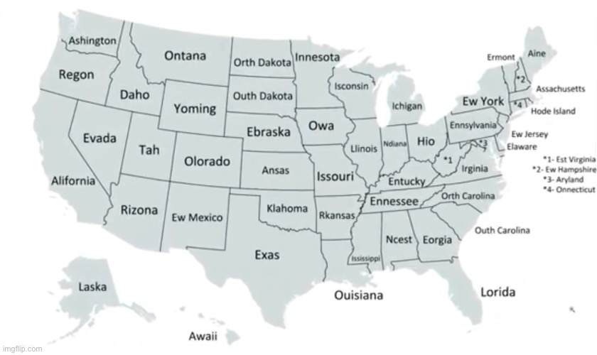 us states with their first letter missing | image tagged in memes,maps,usa | made w/ Imgflip meme maker