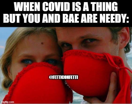 Bramask | WHEN COVID IS A THING BUT YOU AND BAE ARE NEEDY:; @FETTICONFETTI | image tagged in face mask | made w/ Imgflip meme maker