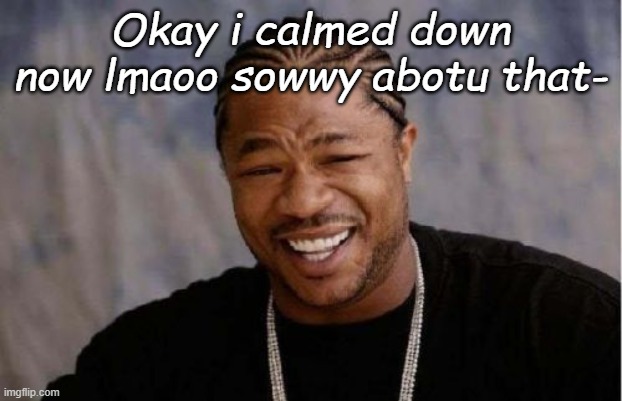 Yo Dawg Heard You Meme | Okay i calmed down now lmaoo sowwy abotu that- | image tagged in memes,yo dawg heard you | made w/ Imgflip meme maker
