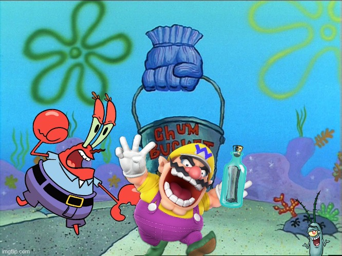Wario dies from Mr Krabs after trying to give Plankton the Krabby Patty secret Formula.mp3 | image tagged in wario dies,wario,plankton,mr krabs,spongebob,memes | made w/ Imgflip meme maker
