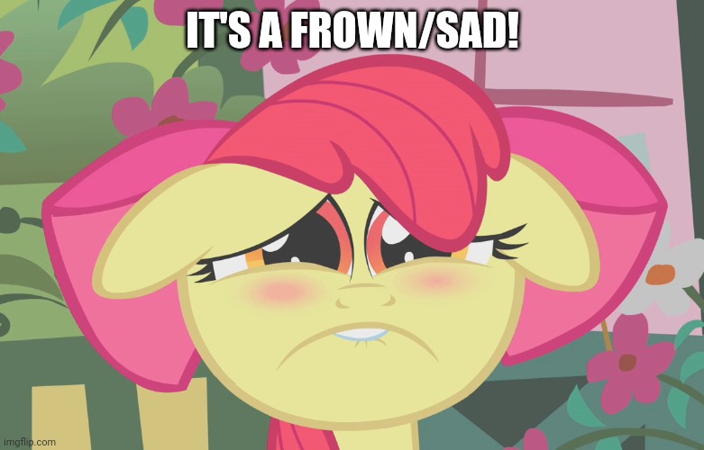 Very Sad Applebloom (MLP) | IT'S A FROWN/SAD! | image tagged in very sad applebloom mlp | made w/ Imgflip meme maker