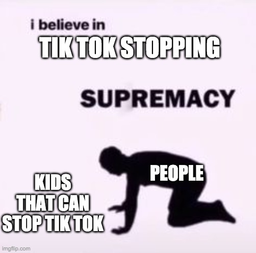 I believe in supremacy | TIK TOK STOPPING; PEOPLE; KIDS THAT CAN STOP TIK TOK | image tagged in i believe in supremacy | made w/ Imgflip meme maker