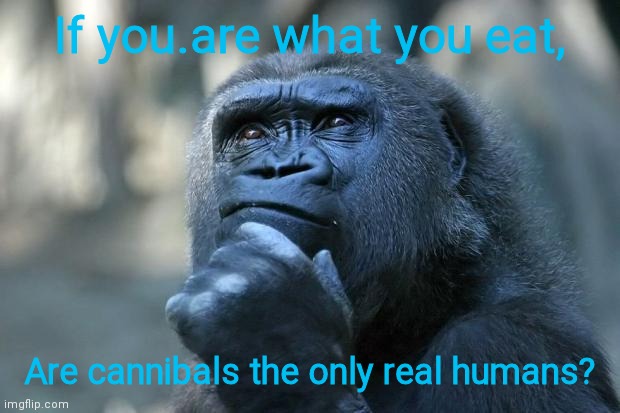 XD | If you.are what you eat, Are cannibals the only real humans? | image tagged in deep thoughts | made w/ Imgflip meme maker