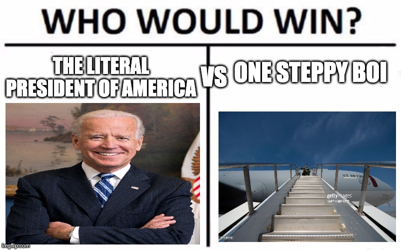 my bet is on the steppy boi | ONE STEPPY BOI; VS; THE LITERAL PRESIDENT OF AMERICA | image tagged in memes,who would win | made w/ Imgflip meme maker