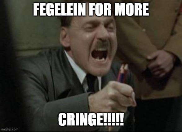 Angry Hitler Untergang Pencils | FEGELEIN FOR MORE CRINGE!!!!! | image tagged in angry hitler untergang pencils | made w/ Imgflip meme maker