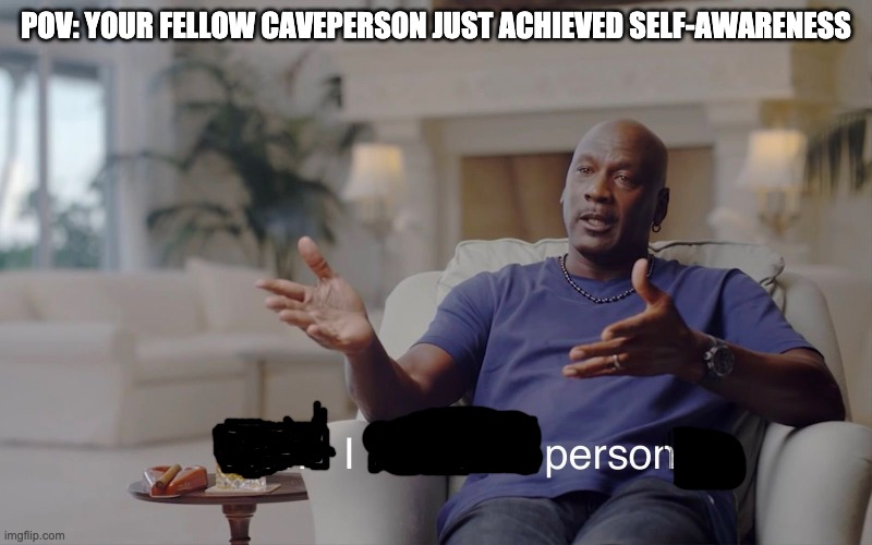 i person | POV: YOUR FELLOW CAVEPERSON JUST ACHIEVED SELF-AWARENESS | image tagged in and i took that personally | made w/ Imgflip meme maker