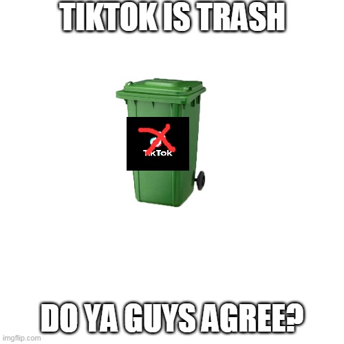 upvote if yall agree | TIKTOK IS TRASH; DO YA GUYS AGREE? | image tagged in memes,blank transparent square,funny memes,lol,so true memes | made w/ Imgflip meme maker