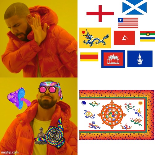 Literally Sikkim in 1877 | image tagged in memes,drake hotline bling,flags,historical meme,psychedelic | made w/ Imgflip meme maker