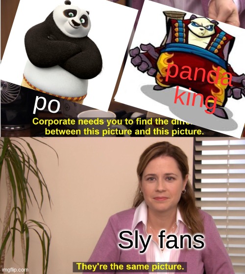 Before kung fu panda 3 I thought it was panda king that was the father and I wondered. Where is po's sister? | panda king; po; Sly fans | image tagged in memes,they're the same picture,sly cooper,kung fu panda | made w/ Imgflip meme maker