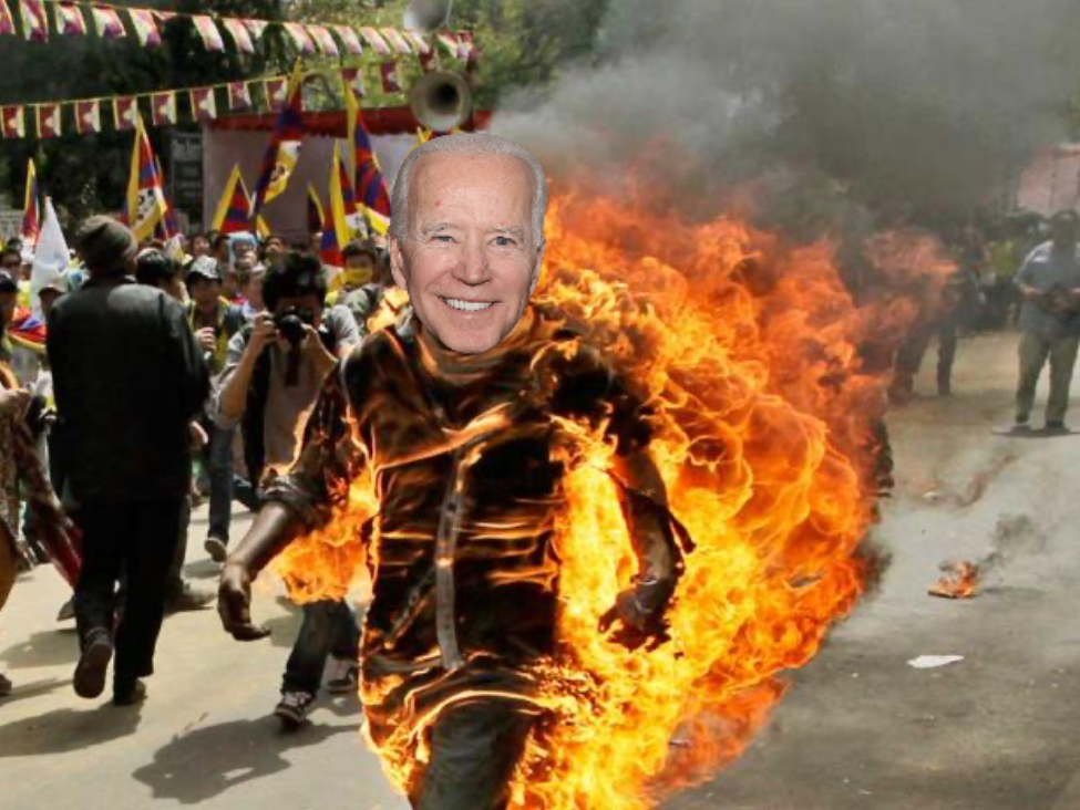 Biden on fire Blank Meme Template