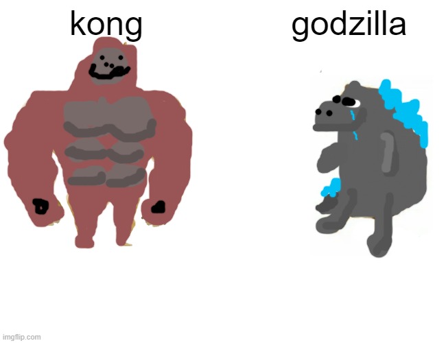 Kong wins because monke | kong; godzilla | image tagged in memes,buff doge vs cheems,godzilla,godzilla vs kong,monke,kong | made w/ Imgflip meme maker