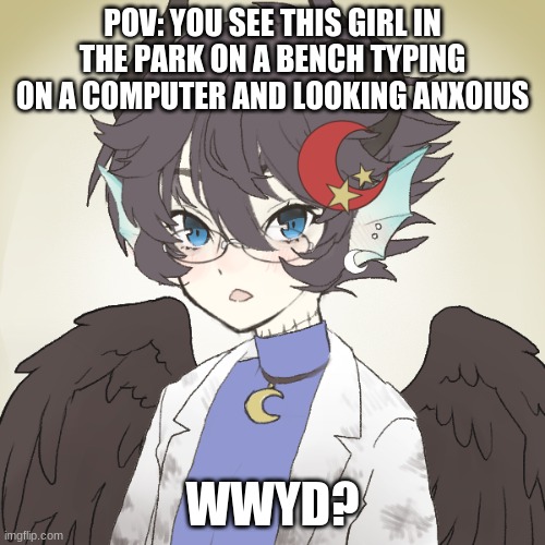 b o r e d | POV: YOU SEE THIS GIRL IN THE PARK ON A BENCH TYPING ON A COMPUTER AND LOOKING ANXOIUS; WWYD? | made w/ Imgflip meme maker