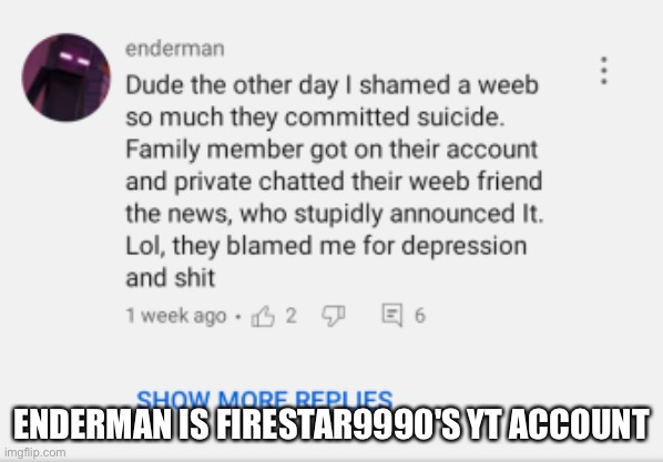 that apathetic bastard | ENDERMAN IS FIRESTAR9990'S YT ACCOUNT | made w/ Imgflip meme maker