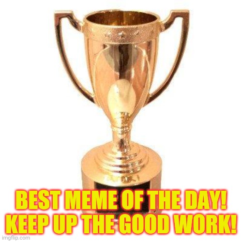 Participation trophy | BEST MEME OF THE DAY! KEEP UP THE GOOD WORK! | image tagged in participation trophy | made w/ Imgflip meme maker