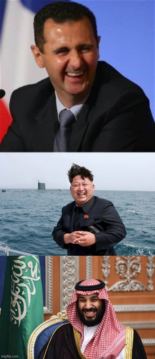 image tagged in assad laugh,kim with sub,mbs smiling | made w/ Imgflip meme maker