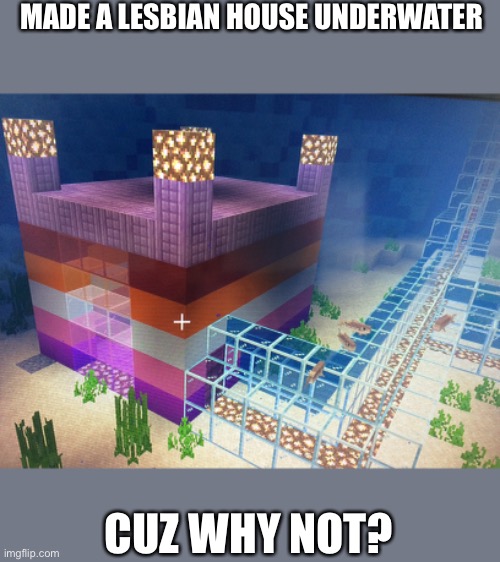 I ran out of space so I started building in the ocean | MADE A LESBIAN HOUSE UNDERWATER; CUZ WHY NOT? | image tagged in lesbian,minecraft | made w/ Imgflip meme maker
