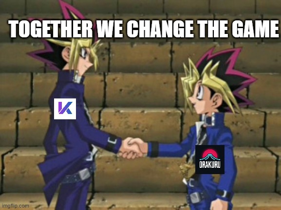 yugi shaking hands | TOGETHER WE CHANGE THE GAME | image tagged in yugi shaking hands | made w/ Imgflip meme maker