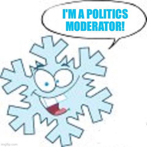 Politics mods are such snowflakes! | I'M A POLITICS MODERATOR! | image tagged in snowflake | made w/ Imgflip meme maker