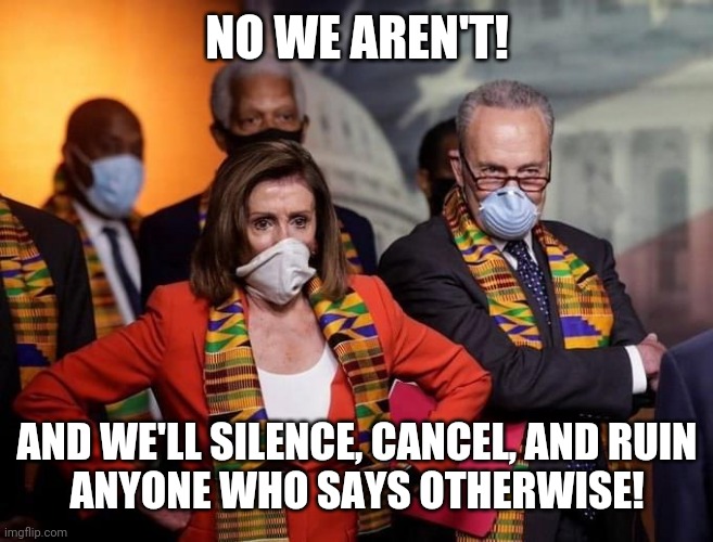 Pander dems | NO WE AREN'T! AND WE'LL SILENCE, CANCEL, AND RUIN
ANYONE WHO SAYS OTHERWISE! | image tagged in pander dems | made w/ Imgflip meme maker