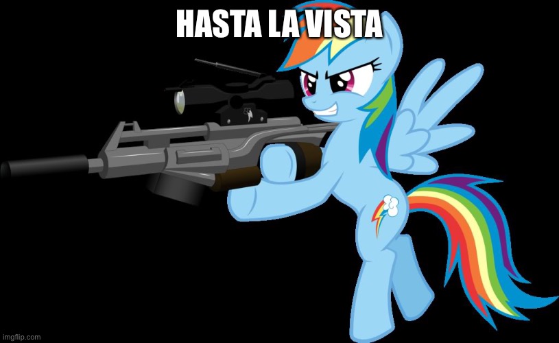 gunning rainbow dash | HASTA LA VISTA | image tagged in gunning rainbow dash | made w/ Imgflip meme maker
