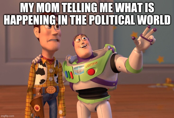 X, X Everywhere | MY MOM TELLING ME WHAT IS HAPPENING IN THE POLITICAL WORLD | image tagged in memes,x x everywhere | made w/ Imgflip meme maker