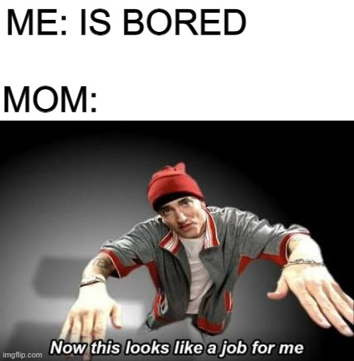 Now this looks like a job for me | ME: IS BORED; MOM: | image tagged in now this looks like a job for me | made w/ Imgflip meme maker
