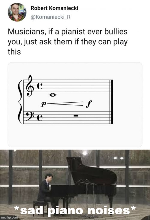 in the key of oof | *sad piano noises* | image tagged in pianist insult,pianista,piano,music,jokes,sad | made w/ Imgflip meme maker