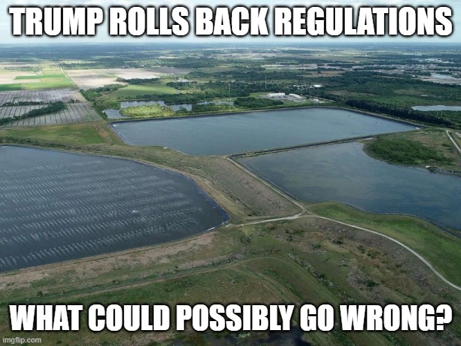 Disaster | TRUMP ROLLS BACK REGULATIONS; WHAT COULD POSSIBLY GO WRONG? | image tagged in flood | made w/ Imgflip meme maker