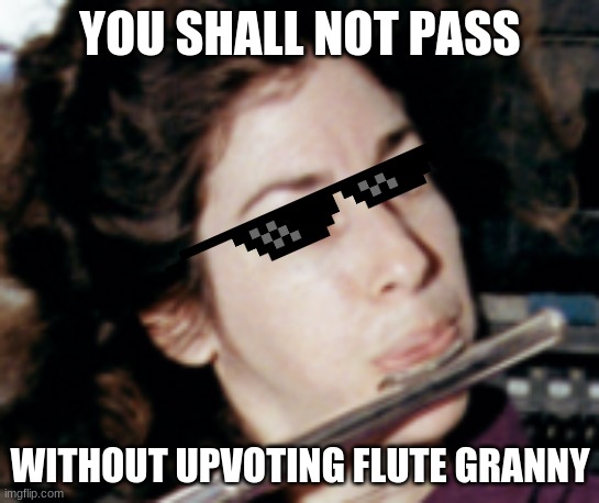 Flute Granny | YOU SHALL NOT PASS; WITHOUT UPVOTING FLUTE GRANNY | image tagged in fun | made w/ Imgflip meme maker