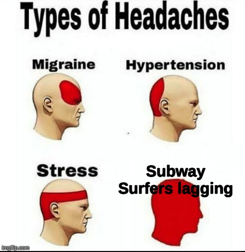 Types of Headaches meme | Subway Surfers lagging | image tagged in types of headaches meme | made w/ Imgflip meme maker
