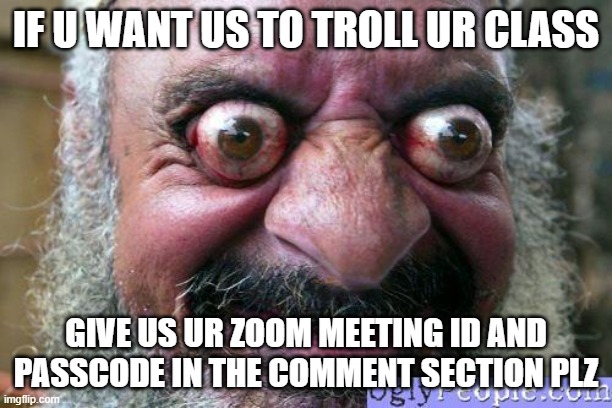 IT TIME TO PRANK UR CLASS | IF U WANT US TO TROLL UR CLASS; GIVE US UR ZOOM MEETING ID AND PASSCODE IN THE COMMENT SECTION PLZ | image tagged in troll,fun,pranks | made w/ Imgflip meme maker