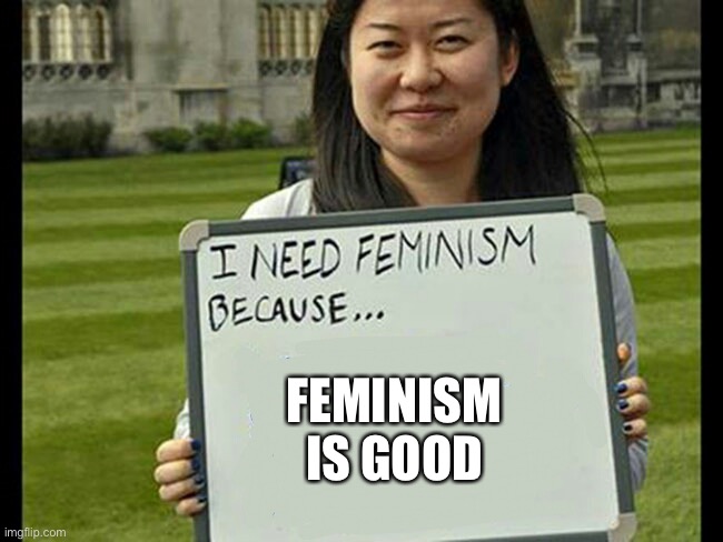 I need feminism because | FEMINISM IS GOOD | image tagged in i need feminism because | made w/ Imgflip meme maker