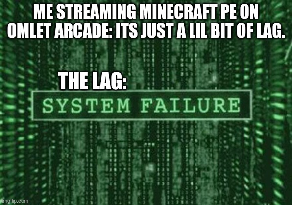 The lab | ME STREAMING MINECRAFT PE ON OMLET ARCADE: ITS JUST A LIL BIT OF LAG. THE LAG: | image tagged in glitch in the matrix | made w/ Imgflip meme maker