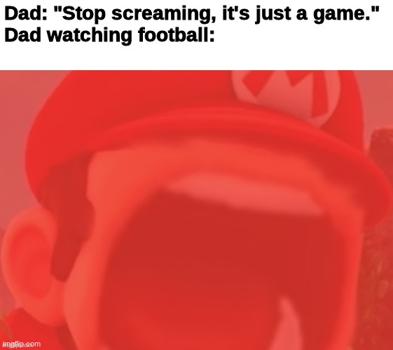 This won't get more than 5 upvotes. | Dad: "Stop screaming, it's just a game."
Dad watching football: | image tagged in funny memes,funny,relatable,dad,memes | made w/ Imgflip meme maker