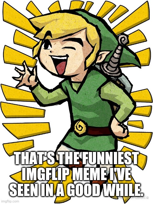 Link laughing | THAT'S THE FUNNIEST IMGFLIP MEME I'VE SEEN IN A GOOD WHILE. | image tagged in link laughing | made w/ Imgflip meme maker