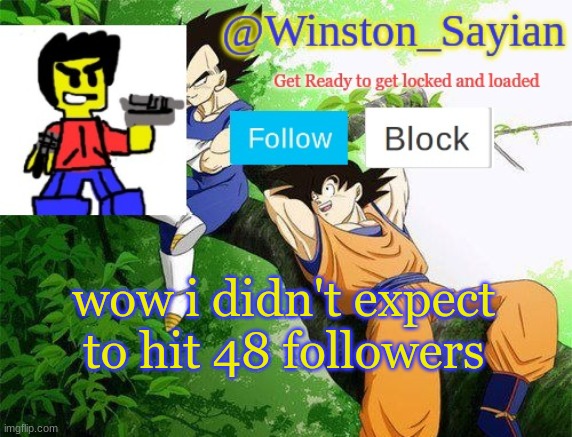 Winston's new template | wow i didn't expect to hit 48 followers | image tagged in winston's new template | made w/ Imgflip meme maker
