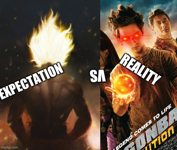 the hair tho lol | REALITY; VS; EXPECTATION | image tagged in super siyan,funny memes,memes,dbz,dbzs | made w/ Imgflip meme maker
