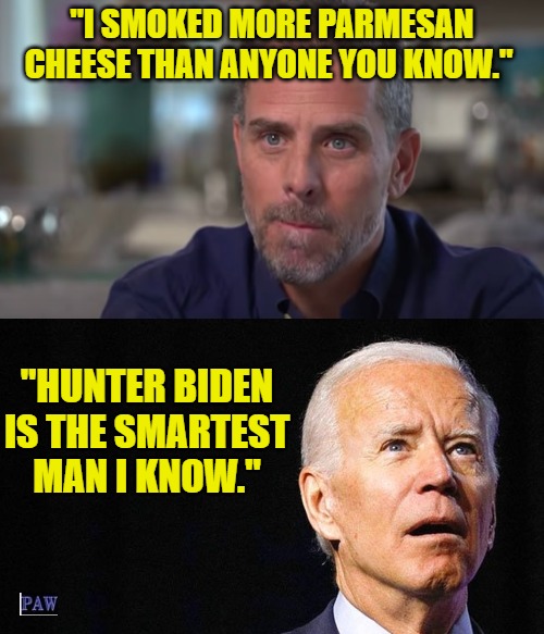 Say Cheese | "I SMOKED MORE PARMESAN CHEESE THAN ANYONE YOU KNOW."; "HUNTER BIDEN IS THE SMARTEST MAN I KNOW." | image tagged in biden,cheese,funny,smoking | made w/ Imgflip meme maker