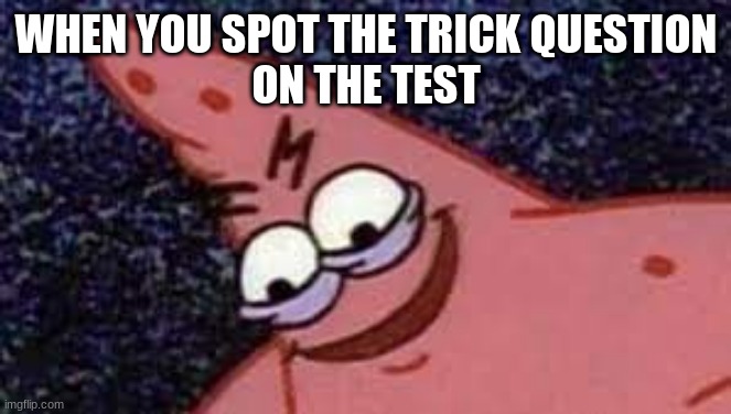 WHEN YOU SPOT THE TRICK QUESTION
ON THE TEST | image tagged in memes | made w/ Imgflip meme maker