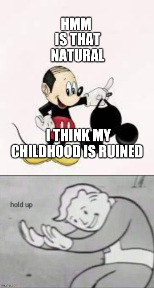 IS THAT NATURAL; HMM; I THINK MY CHILDHOOD IS RUINED | image tagged in fallout hold up | made w/ Imgflip meme maker