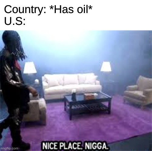 Nice place  | Country: *Has oil*
U.S: | image tagged in nice place | made w/ Imgflip meme maker