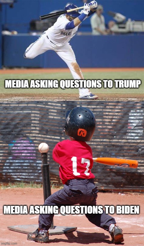 MEDIA ASKING QUESTIONS TO TRUMP; MEDIA ASKING QUESTIONS TO BIDEN | made w/ Imgflip meme maker
