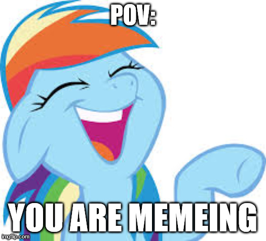 gonna share this lol | POV:; YOU ARE MEMEING | image tagged in rainbow dash laughing,pov,memes,funny,my little pony | made w/ Imgflip meme maker