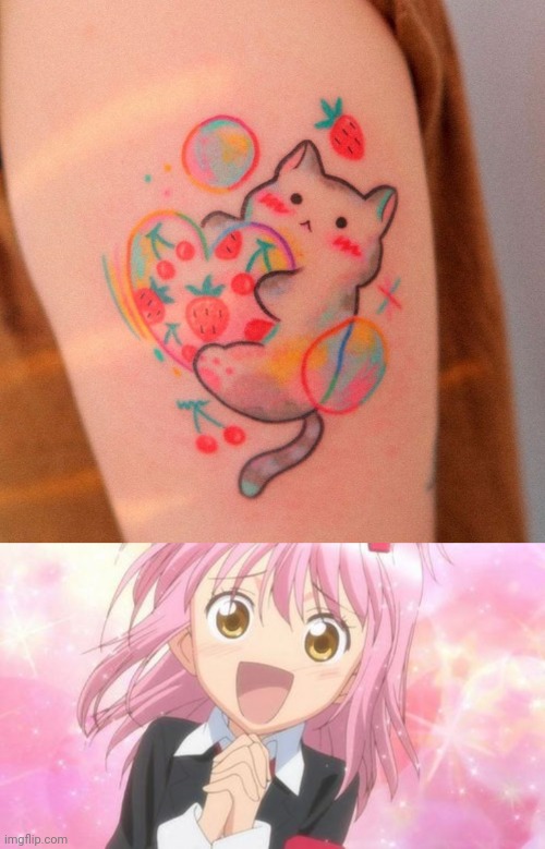GIRLY TAT | image tagged in aww anime girl,tattoos,cats | made w/ Imgflip meme maker