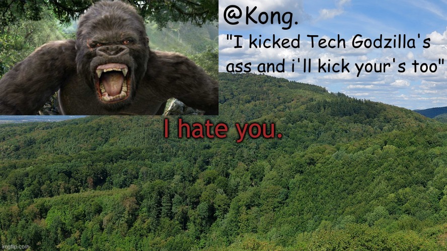 ;-; | I hate you. | image tagged in kong 's temp | made w/ Imgflip meme maker