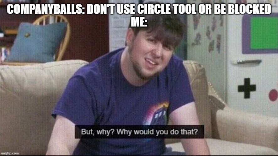 That makes NO SENSE. I am BAD at making circles because my and gets unstraight | COMPANYBALLS: DON'T USE CIRCLE TOOL OR BE BLOCKED
ME: | image tagged in but why why would you do that,companyballs | made w/ Imgflip meme maker