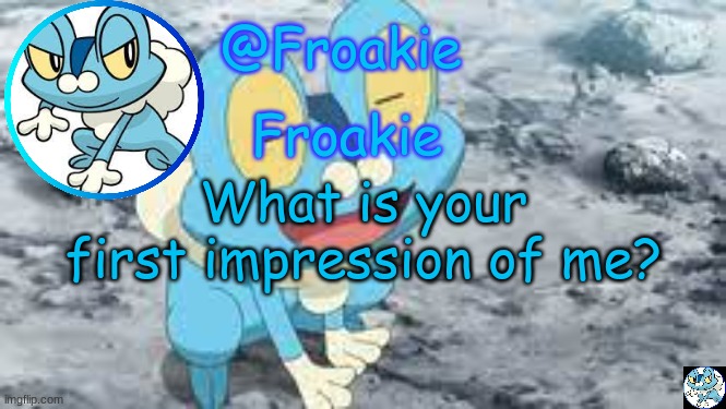 Froakie Template | What is your first impression of me? | image tagged in froakie template,msmg,memes | made w/ Imgflip meme maker