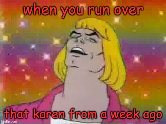 He man | when you run over; that karen from a week ago | image tagged in he man,dark,dark humor | made w/ Imgflip meme maker